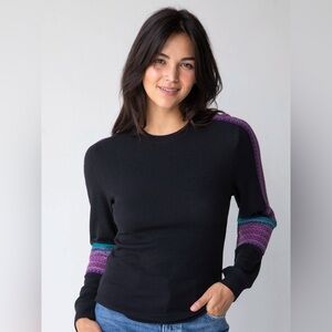 Natural Life London Trim Black Top with Purple and Pink Accents Waffle Textured